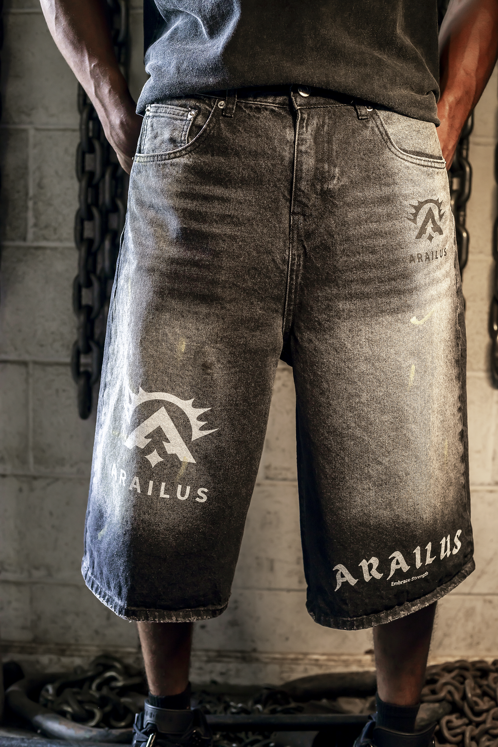 Men’s Vintage Wash Wide Leg Denim Shorts